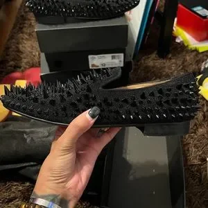 Used Ferucci Mens Black Spikes shoes size 11 Men FERUCCI Black Spikes Slippers Loafers Flat With Black  main image 4